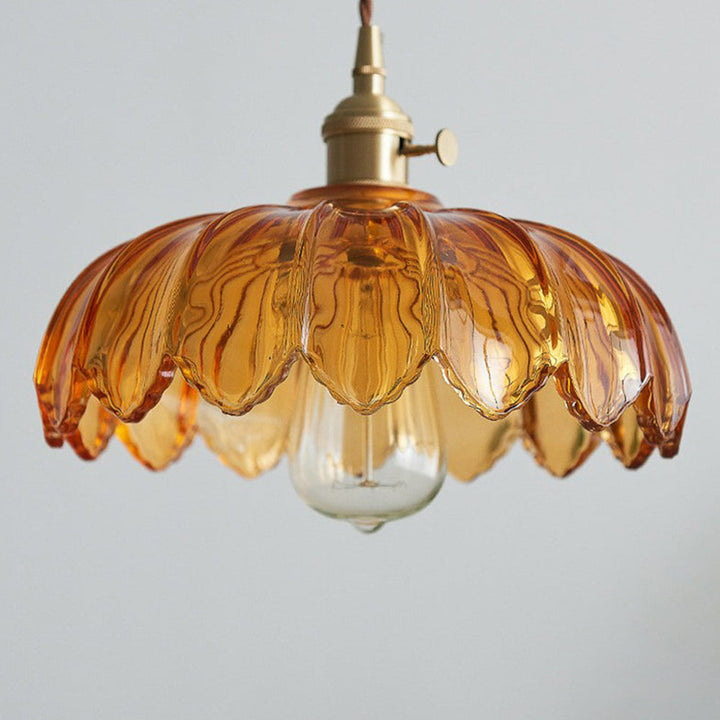 Vintage Glas Blumen Hängelampe mit Kupferfassung