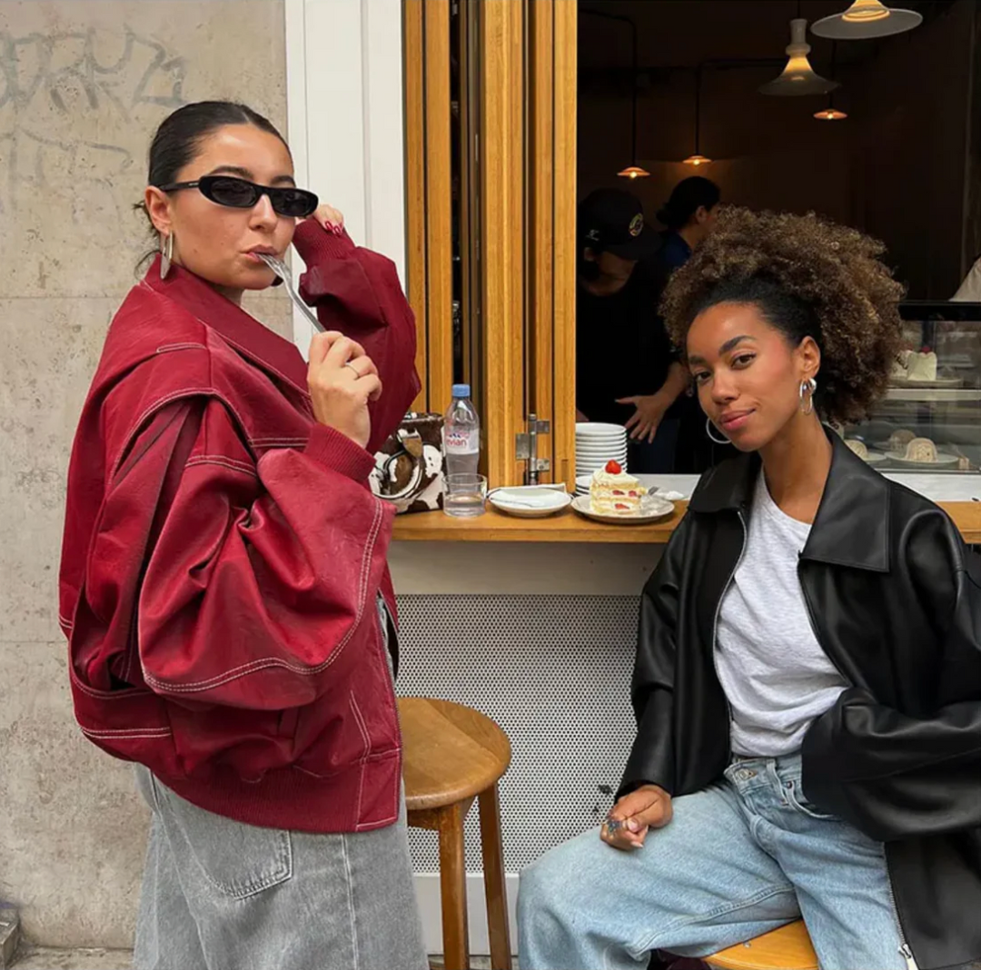 Damen Oversize Rote Lederjacke - Trendfarbe