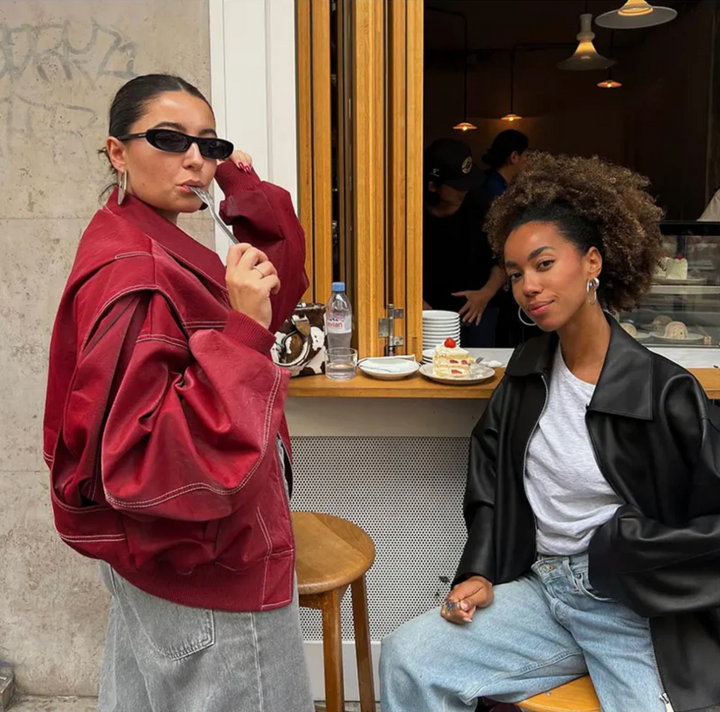 Damen Oversize Rote Lederjacke - Trendfarbe