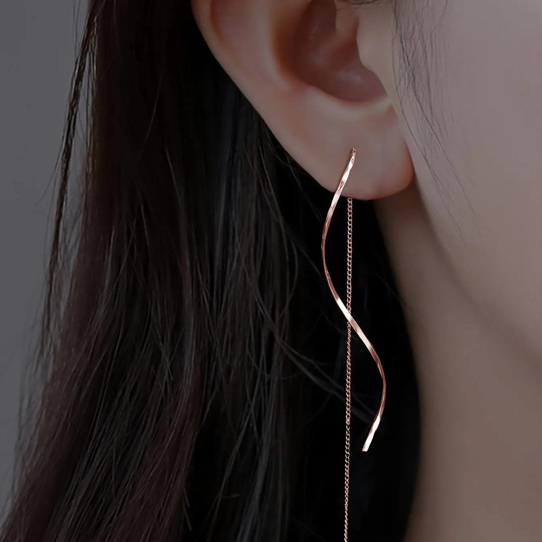 Ohrring Damen, minimalistisches Design, Roségold, lange Kette, modischer Schmuck, elegant