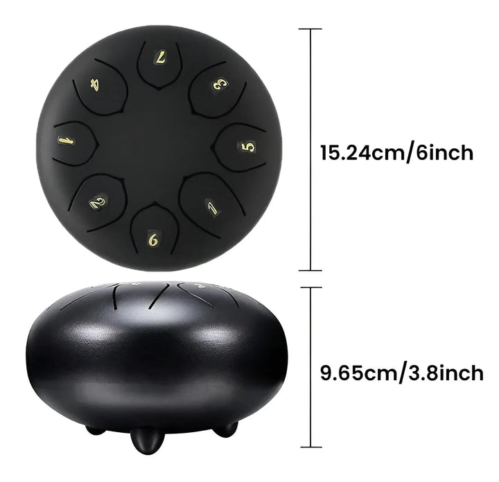 Schwarze Stahlzungentrommel, 15,24 cm, mit Tasche, ideal für Outdoor, Wasserfest, Elegare.
