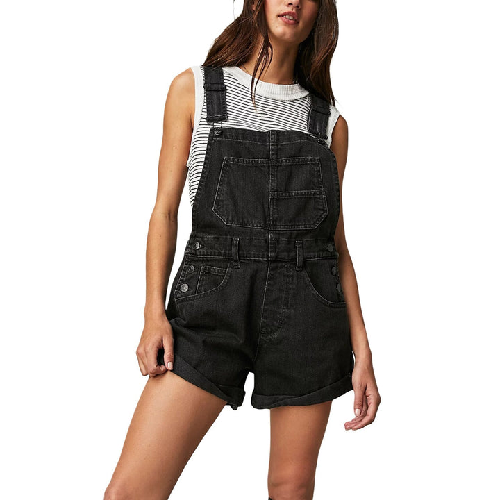 Damen Ärmelloser Denim Jumpsuit mit Verstellbaren Trägern