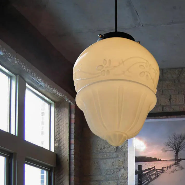 Vintage Geometrische Milchglas Pendelleuchte