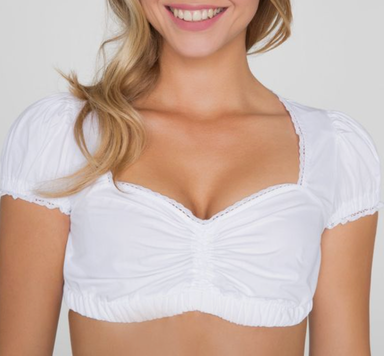 Damen Tracht mit Schürze und Bluse, Türkis-Rosé/Grau-Rosé