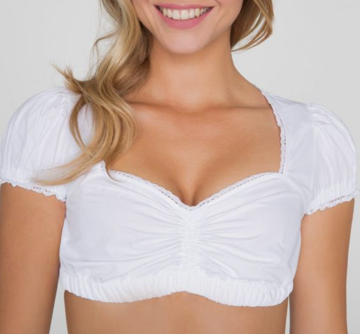 Damen Tracht mit Schürze und Bluse, Türkis-Rosé/Grau-Rosé