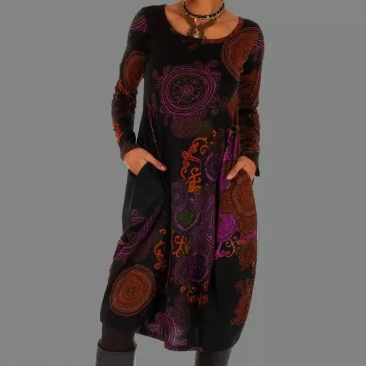 Damen Bohemian Kleid mit Rundhals und Fließender Passform