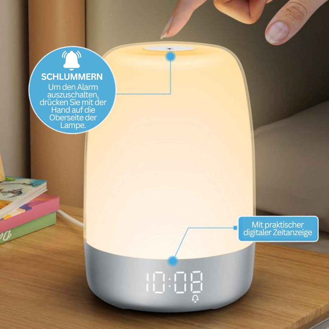 Wake-up Light Aurora, dimmbar, mit digitaler Zeitanzeige, Touch-Steuerung, sanftes Aufwachen.