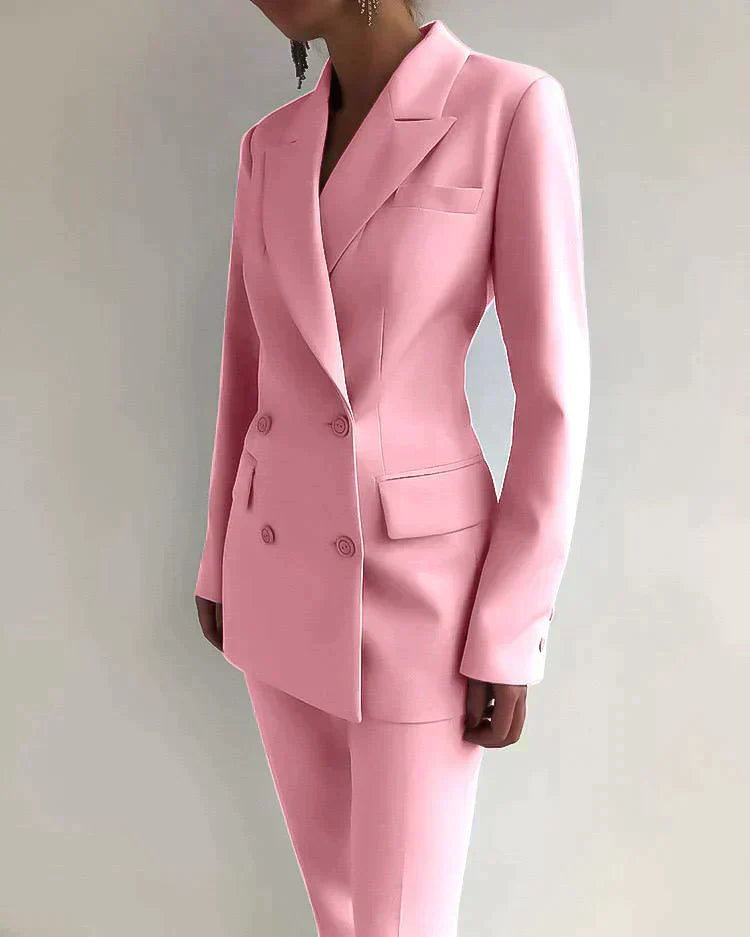 Damen Anzug Set Eleganter Blazer & Hose in Rosa oder Schwarz