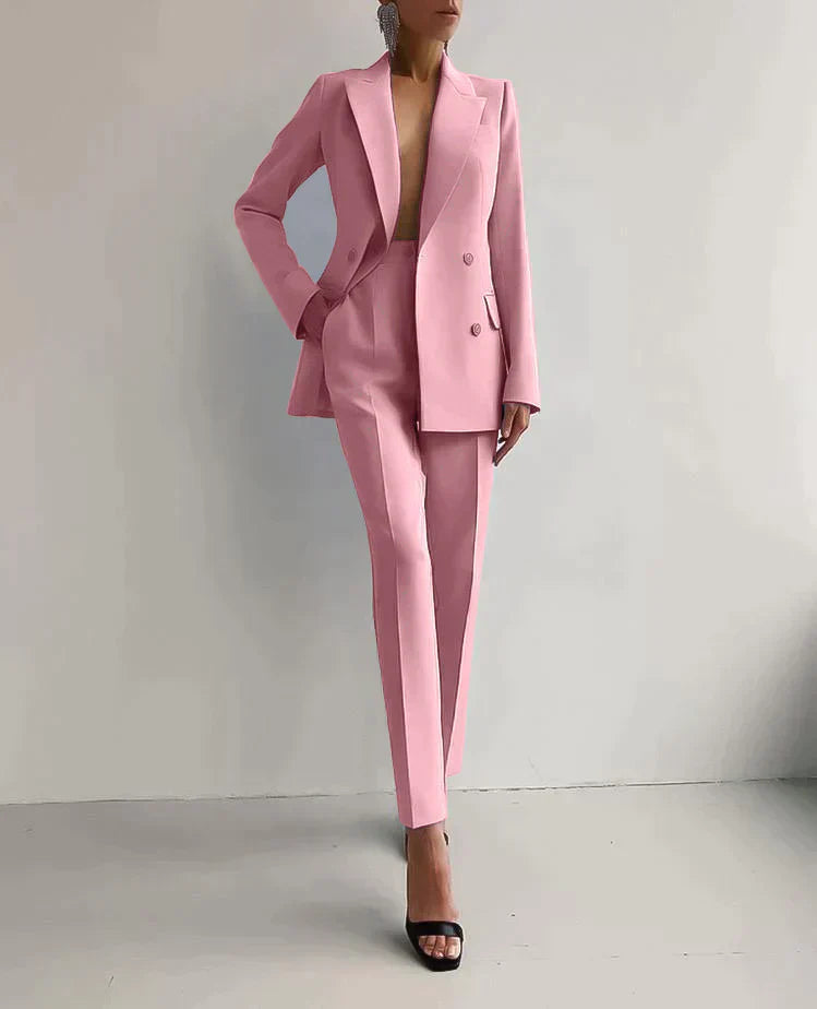 Damen Anzug Set Eleganter Blazer & Hose in Rosa oder Schwarz