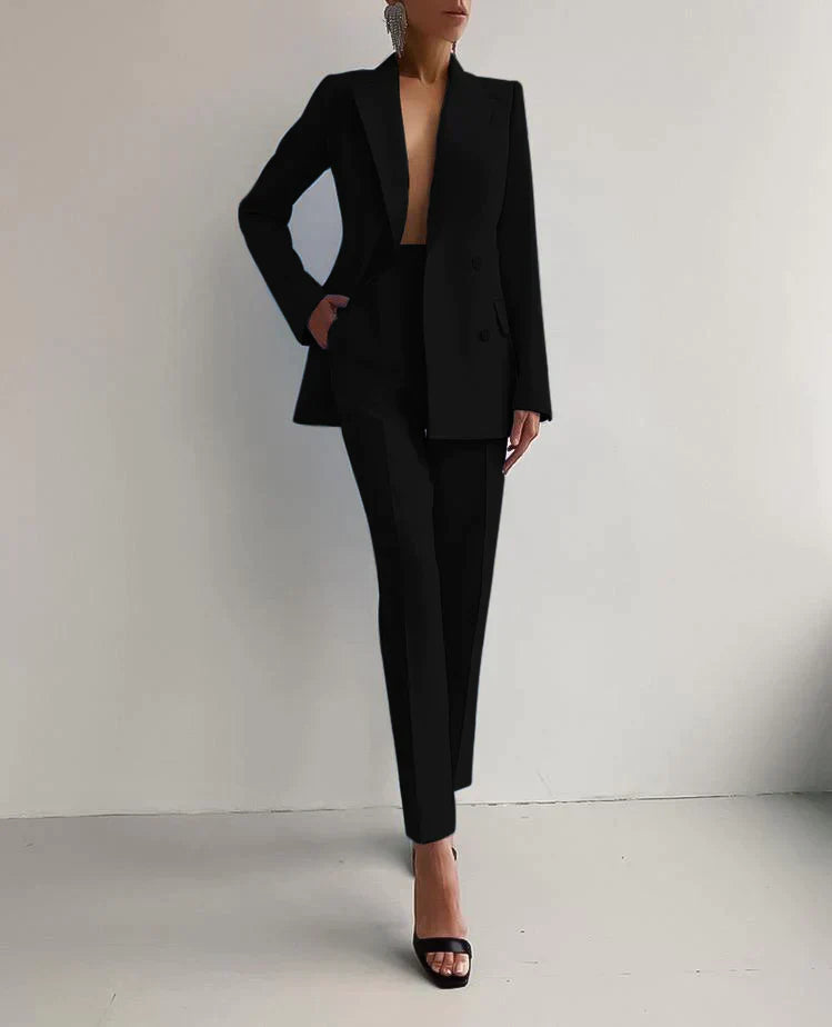 Damen Anzug Set Eleganter Blazer & Hose in Rosa oder Schwarz