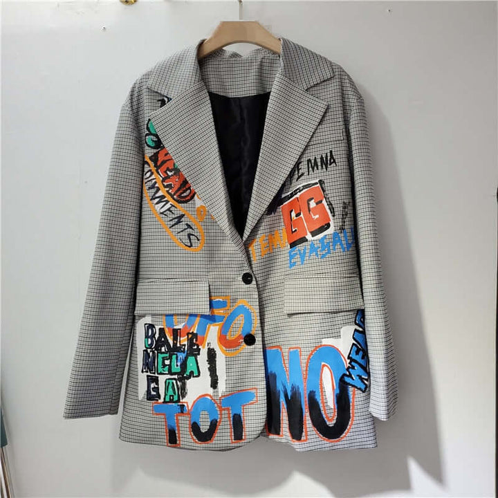 Oversized Damen Blazer mit Print & Tasche