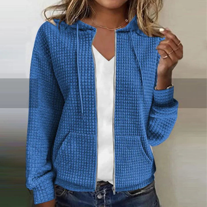 Damen Kapuzen-Sweatshirt aus Waffle-Stoff mit Reißverschluss