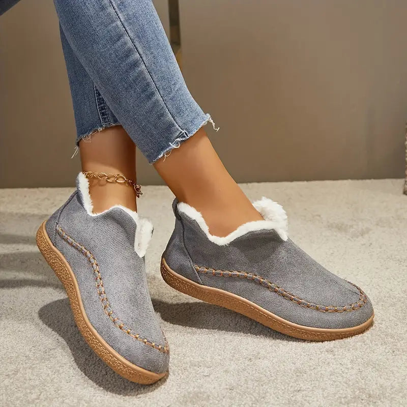 Damen Knöchelstiefel mit Fleece-Futter und Rundzehen