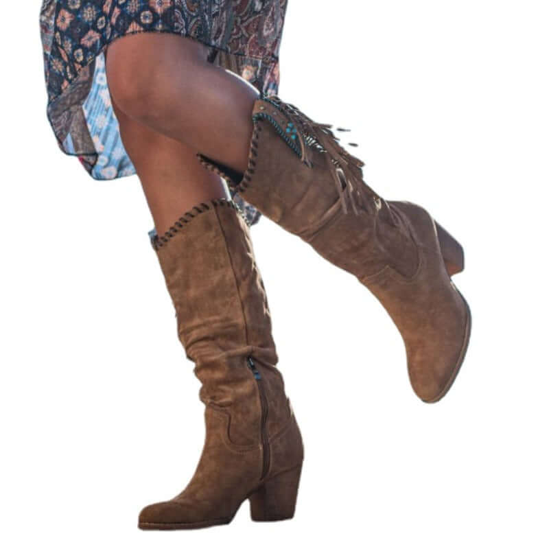 Damen Western-Reitstiefel: Kniehoch, Blockabsatz