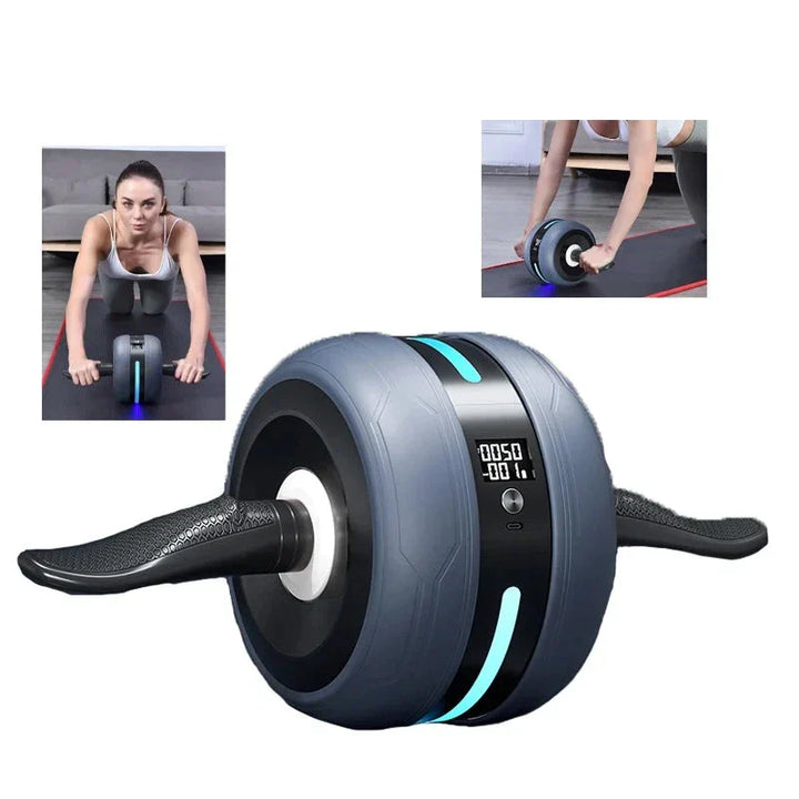 Ab Roller mit Rückfederung & Zählfunktion, schwarz-grau, kompakt, rutschfest, für effektives Bauchmuskeltraining und Stabilit