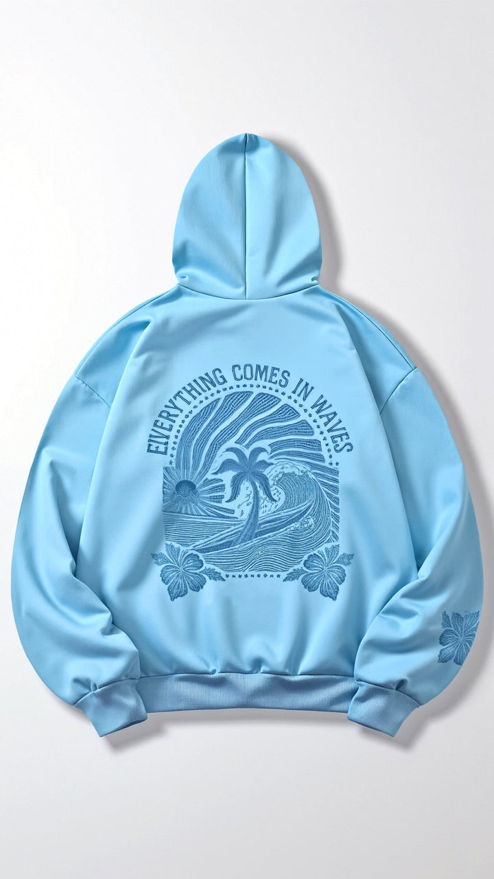 "Abigail Bestickter Kapuzenpullover, tropisches Design, Rückenansicht, bestickte Motive, gemütlicher, eleganter Hoodie"