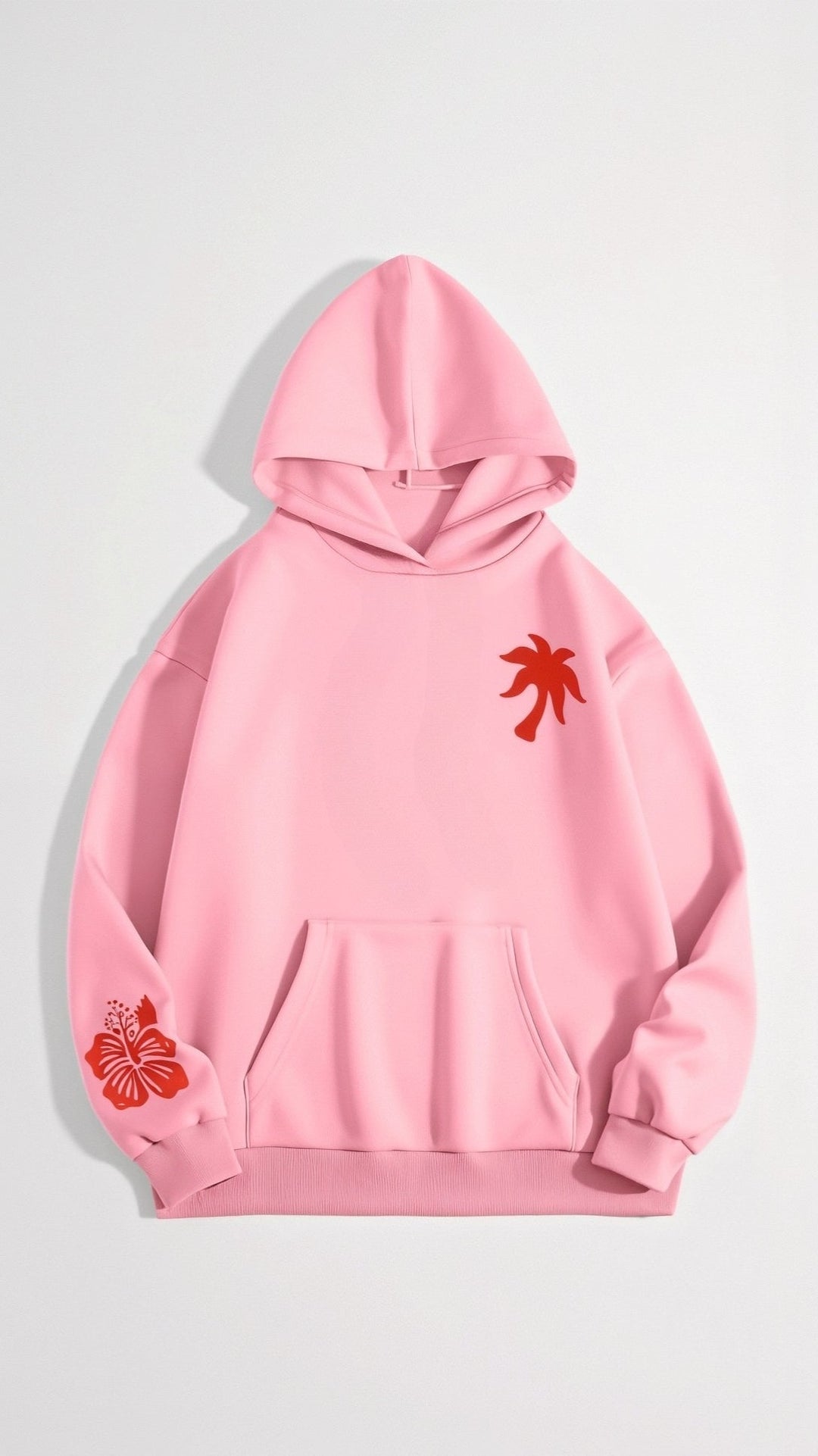 "Abigail Bestickter Kapuzenpullover, tropisches Design, Rückenansicht, bestickte Motive, gemütlicher, eleganter Hoodie"