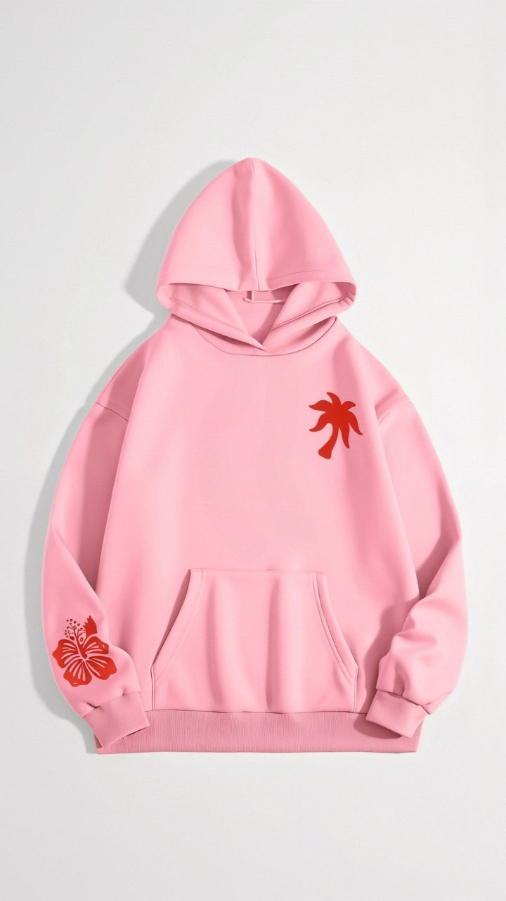 "Abigail Bestickter Kapuzenpullover, tropisches Design, Rückenansicht, bestickte Motive, gemütlicher, eleganter Hoodie"