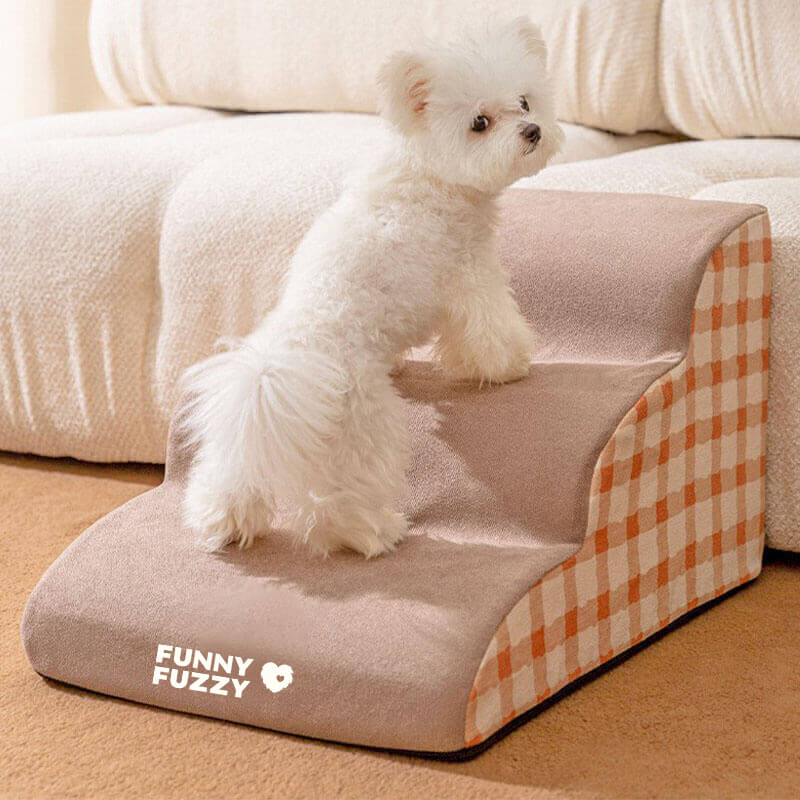 "Abnehmbare Hundetreppe für Haustiere, schlichtes Muster, weicher Schaumstoff, rutschfest, ideal für Sofa oder Bett."