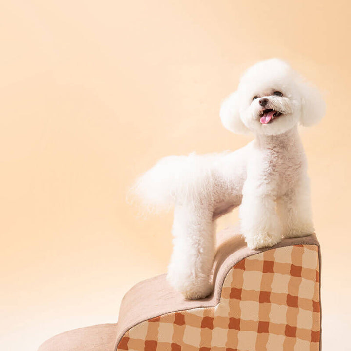 "Abnehmbare Hundetreppe für Haustiere, schlichtes Muster, weicher Schaumstoff, rutschfest, ideal für Sofa oder Bett."