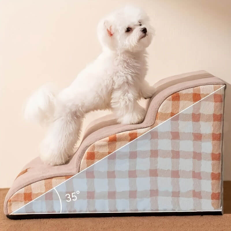 "Abnehmbare Hundetreppe für Haustiere, schlichtes Muster, weicher Schaumstoff, rutschfest, ideal für Sofa oder Bett."