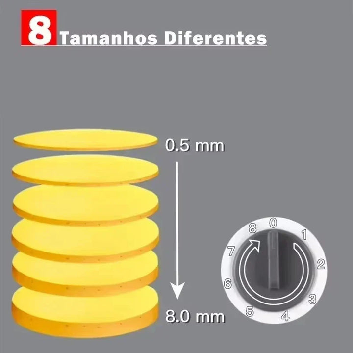 Gelbe Schleifscheiben, 8 Größen, 0,5-8 mm, für präzises Schleifen, grauer Hintergrund.