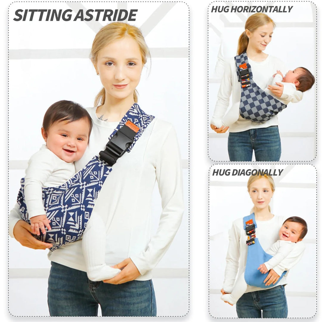 Anpassbare Babytrage in Grau, ergonomisches Design, verstellbare Schnallen, unterstützt Rücken, vielseitige Trageoptionen.