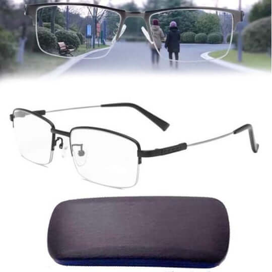 "Anpassungsfähige Gleitsichtbrille für Männer, mit nahtlosem Design und klaren Linsen, ideal für alle Entfernungen."