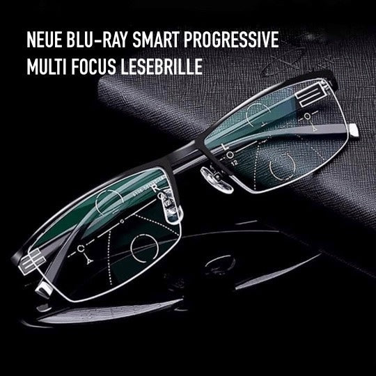 "Anpassungsfähige Gleitsichtbrille für Männer, mit nahtlosem Design und klaren Linsen, ideal für alle Entfernungen."