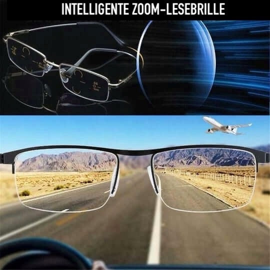 "Anpassungsfähige Gleitsichtbrille für Männer, mit nahtlosem Design und klaren Linsen, ideal für alle Entfernungen."