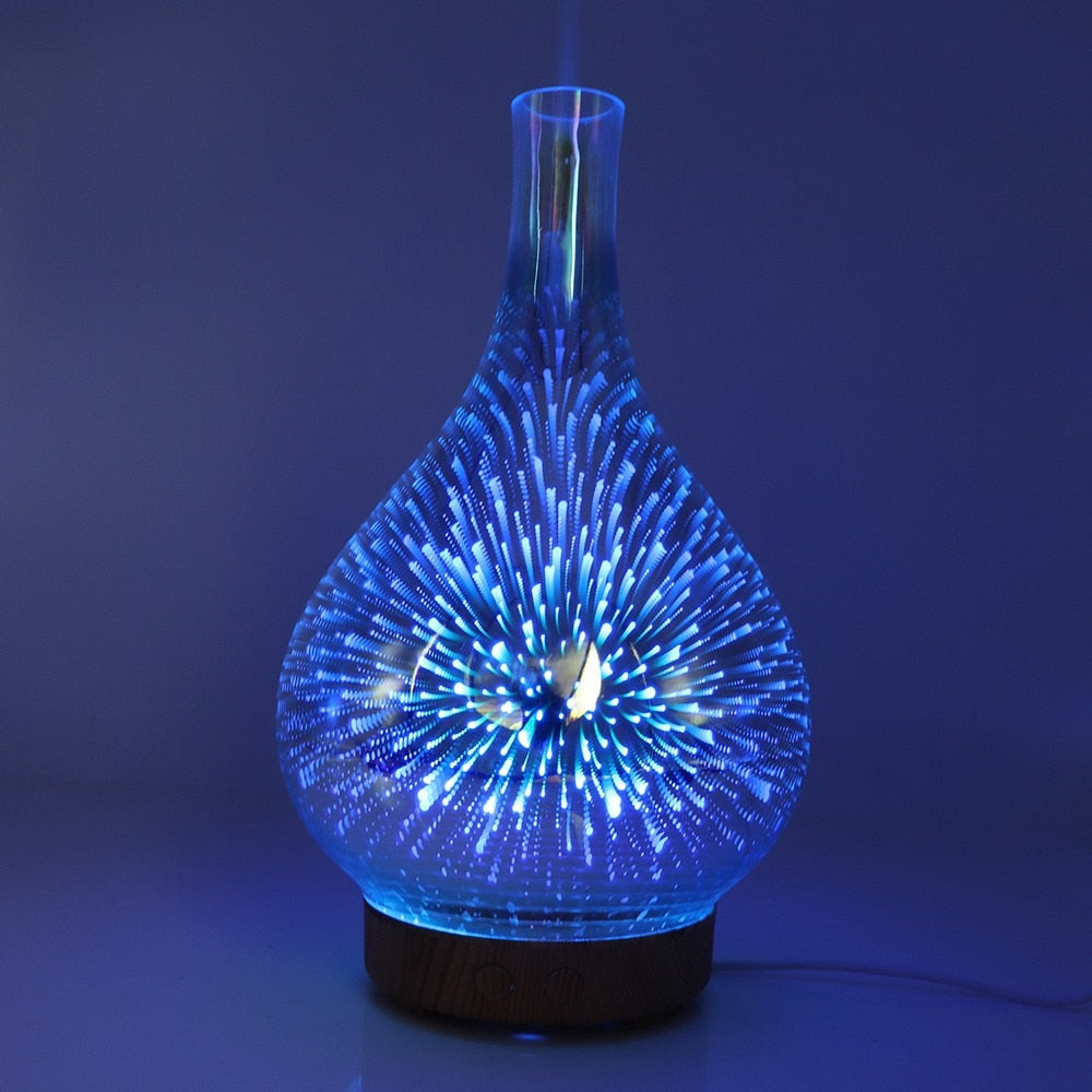 "Aromadiffuser mit LED-Lichtshow in bunten Farben und modernem Glasdesign für Aromatherapie und Entspannung"