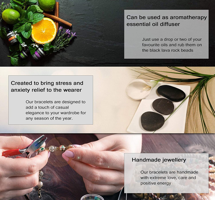 Handgemachtes Armband mit Lavastein-Perlen, ätherische Öle, Stressabbau, Aromatherapie.
