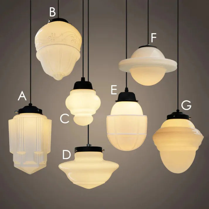 Vintage Geometrische Milchglas Pendelleuchte