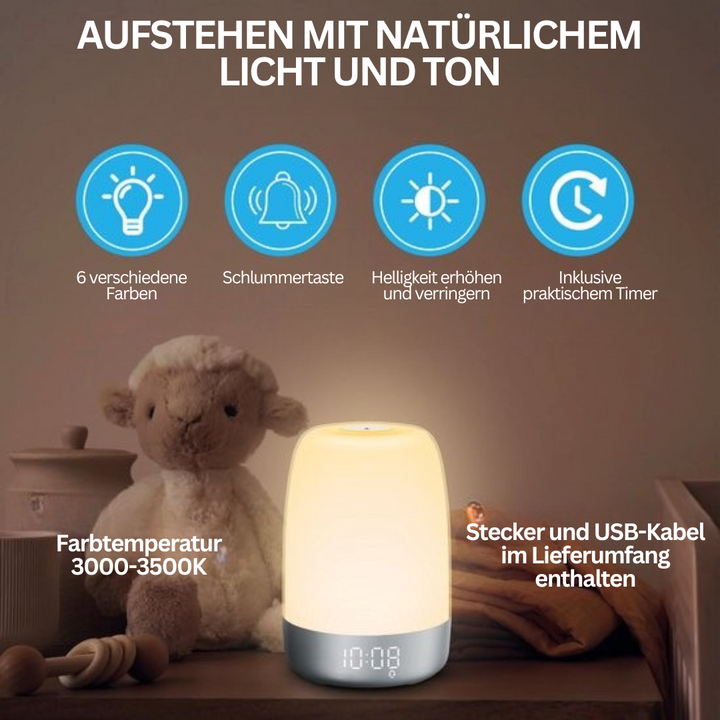 Wake-up Light Aurora, dimmbar, 6 Farben, Timer, USB, ideal für sanftes Aufwachen, Schlafzimmer.