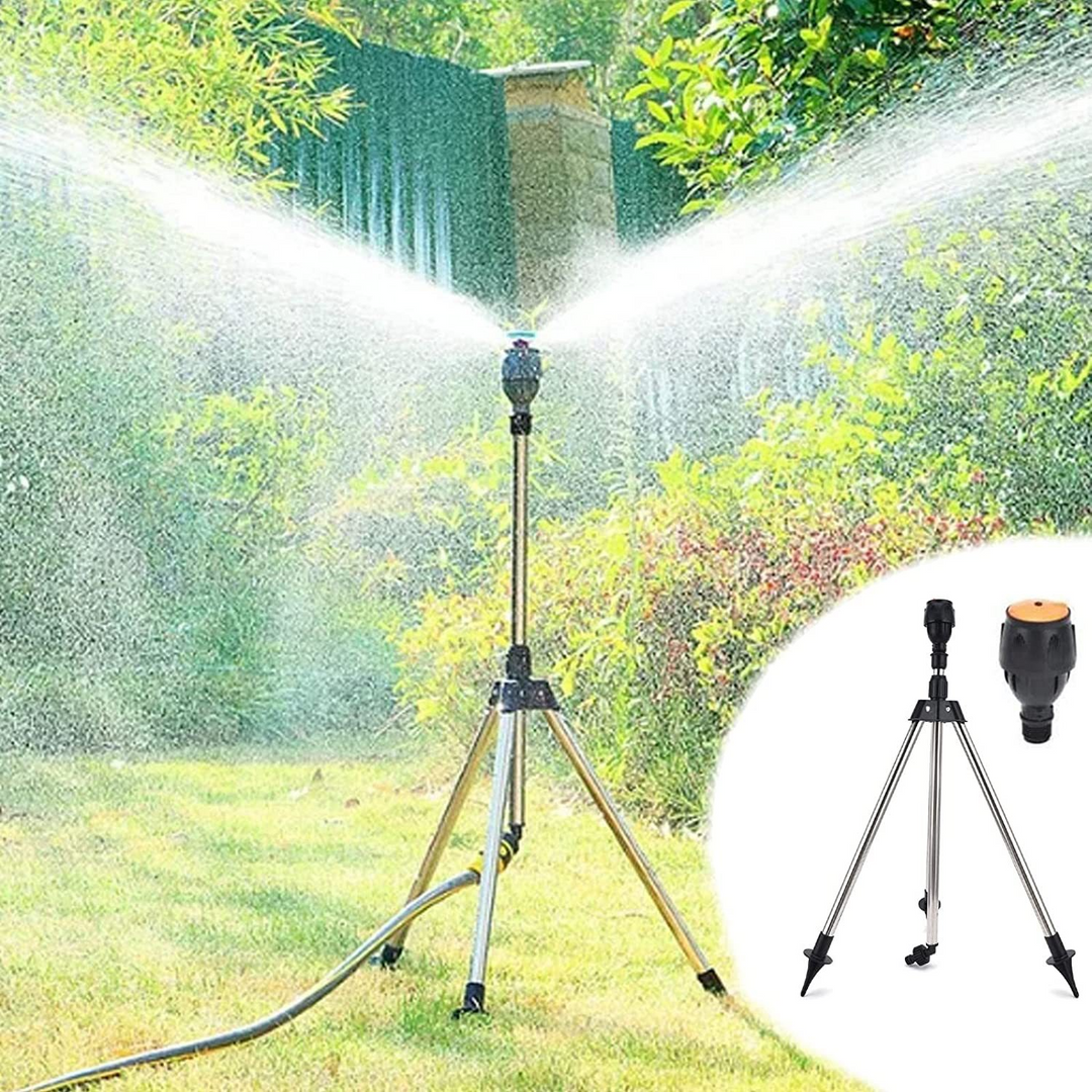 "Automatischer rotierender Gartensprinkler auf einziehbarem Stativ, robustes Design, sorgt für gleichmäßige Gartenbewässerung