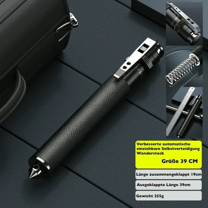 Automatischer Wanderstock mit rutschfestem Griff, kompakt, robust, ideal für Stabilität und Selbstverteidigung bei Outdoor.