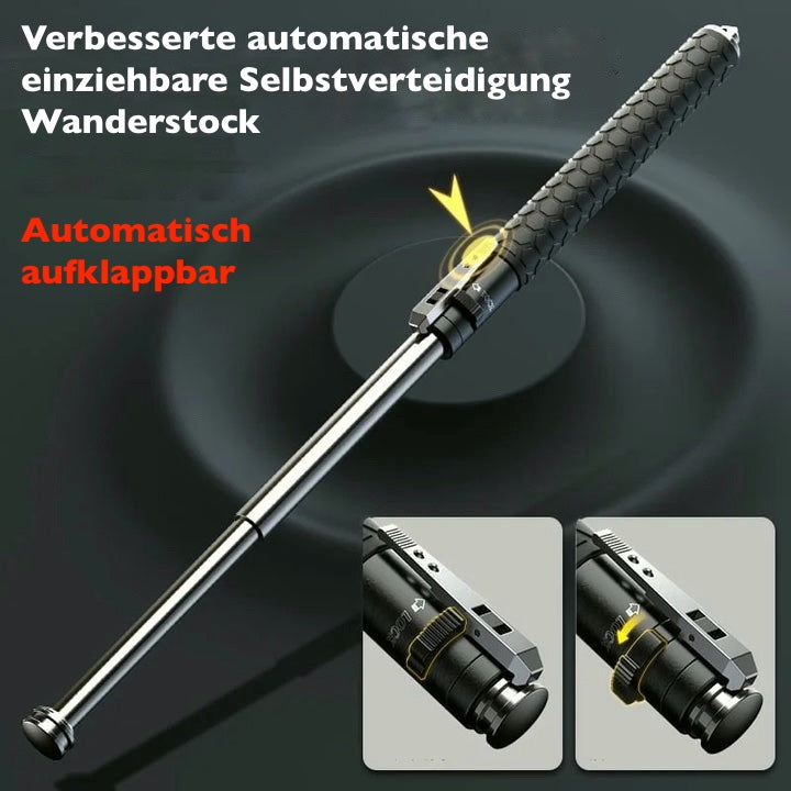 Automatischer Wanderstock mit rutschfestem Griff, kompakt, robust, ideal für Stabilität und Selbstverteidigung bei Outdoor.