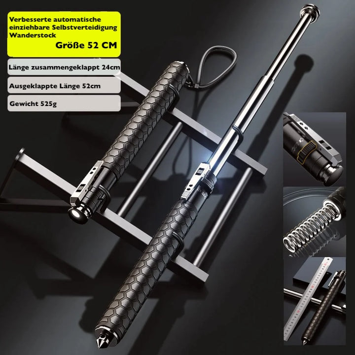 Automatischer Wanderstock mit rutschfestem Griff, kompakt, robust, ideal für Stabilität und Selbstverteidigung bei Outdoor.