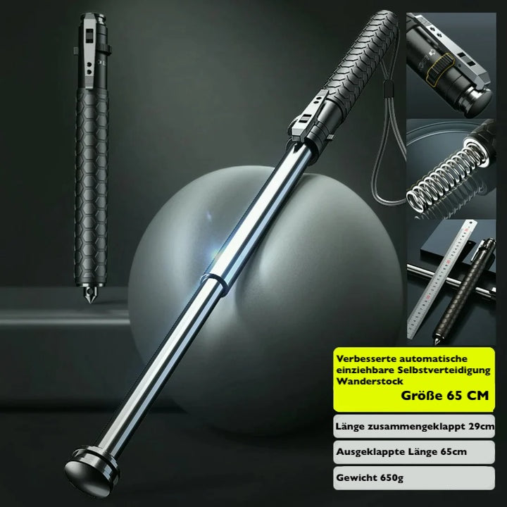 Automatischer Wanderstock mit rutschfestem Griff, kompakt, robust, ideal für Stabilität und Selbstverteidigung bei Outdoor.