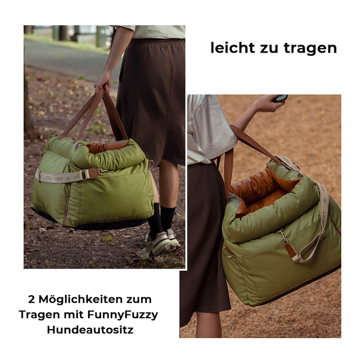 "Autositz Hundebett aus Kunstleder, dick gepolstert, in Grau, mit integrierter Leine für sicheren Hundetransport."
