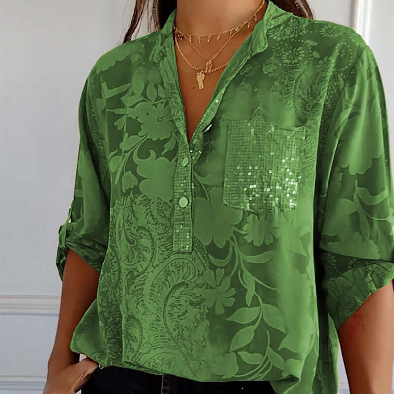 Floré-Bluse: Bedruckte Damenbluse mit Vordertasche