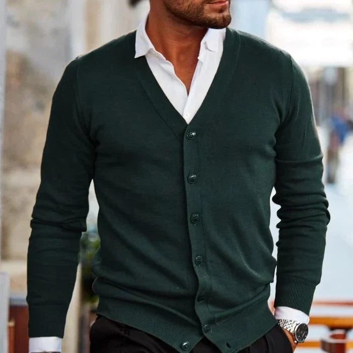 "Baumwoll-Casual-Cardigan für Herren, Vorderansicht, zeitloses, elegantes Design, hochwertiges Material, perfekter Sitz."