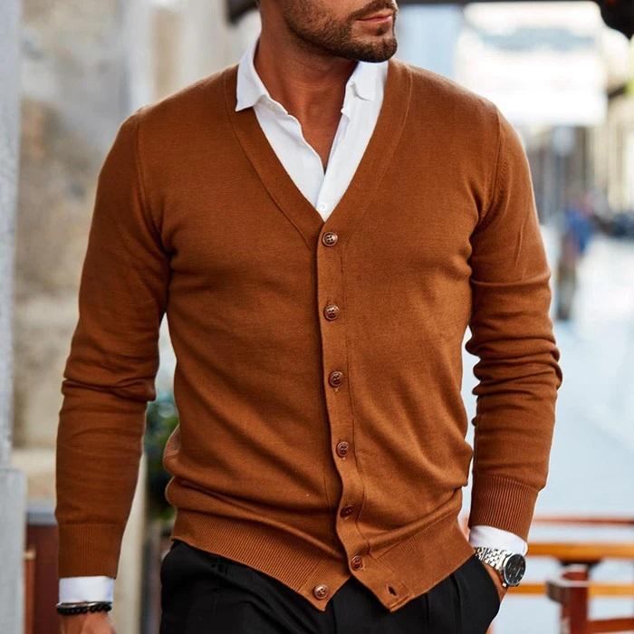 "Baumwoll-Casual-Cardigan für Herren, Vorderansicht, zeitloses, elegantes Design, hochwertiges Material, perfekter Sitz."