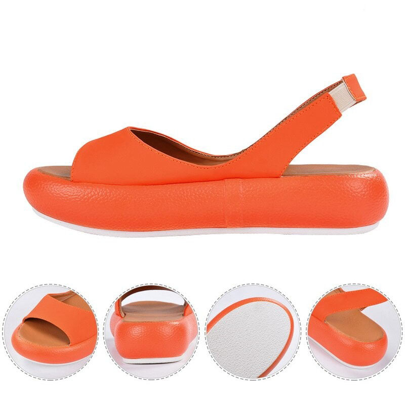 "Beige orthopädische Sandale mit luftigem Design, ideal für Sommerkomfort und Haltungskorrektur bei Damen."