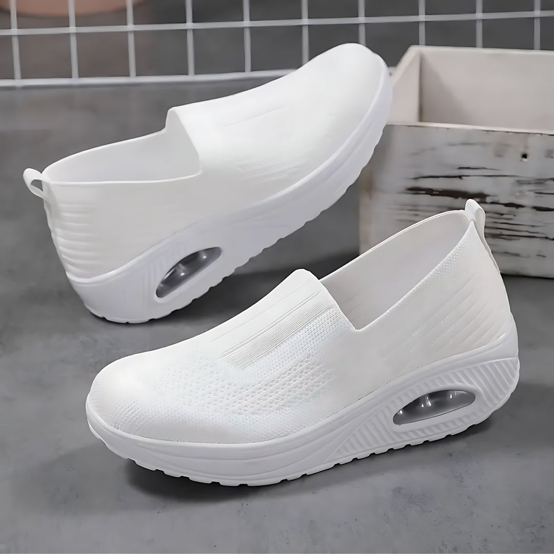 "Bequeme orthopädische Schuhe für Damen mit ergonomischer Sohle in Beige, Dunkelblau, Grau, Rosa, Rot, Schwarz, Weiß."