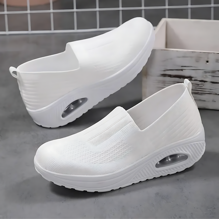 "Bequeme orthopädische Schuhe für Damen mit ergonomischer Sohle in Beige, Dunkelblau, Grau, Rosa, Rot, Schwarz, Weiß."
