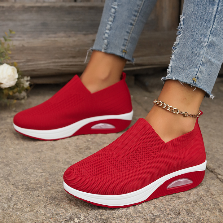 "Bequeme orthopädische Schuhe für Damen mit ergonomischer Sohle in Beige, Dunkelblau, Grau, Rosa, Rot, Schwarz, Weiß."
