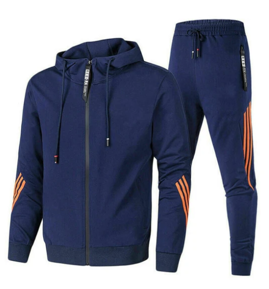 "Bequemer Herren-Trainingsanzug in Marineblau, flexibler Schnitt, atmungsaktiv für Sport und Alltag, moderne Passform."