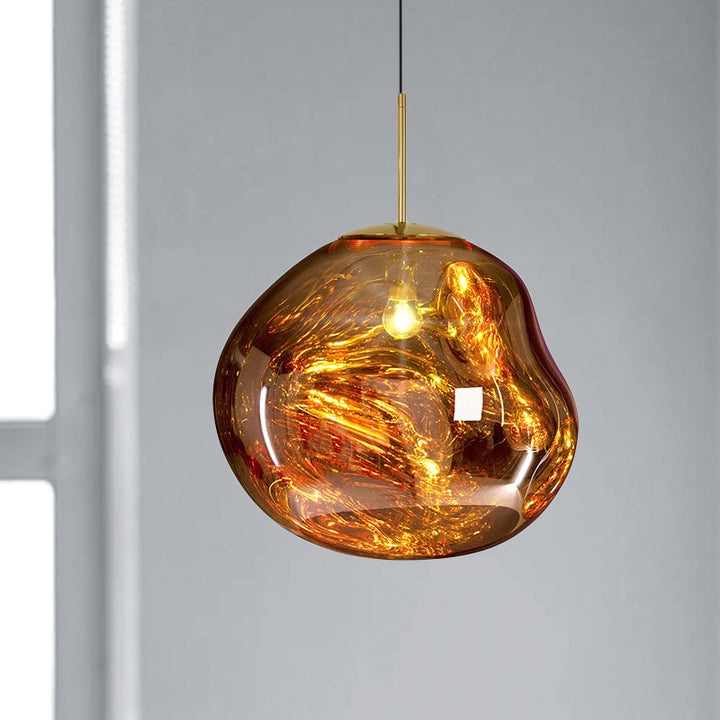 Bernsteinfarbene Glaspendelleuchte, modernes Design, Wohnzimmerbeleuchtung.