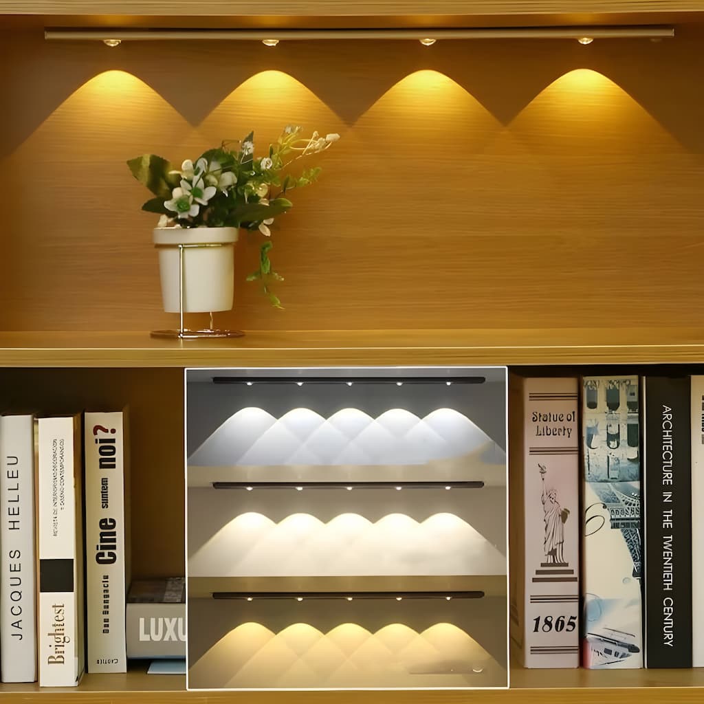 LED-Bewegungssensor Nachtlicht, warmweiß, energiesparend, für Bücherregal oder Schrankbeleuchtung.